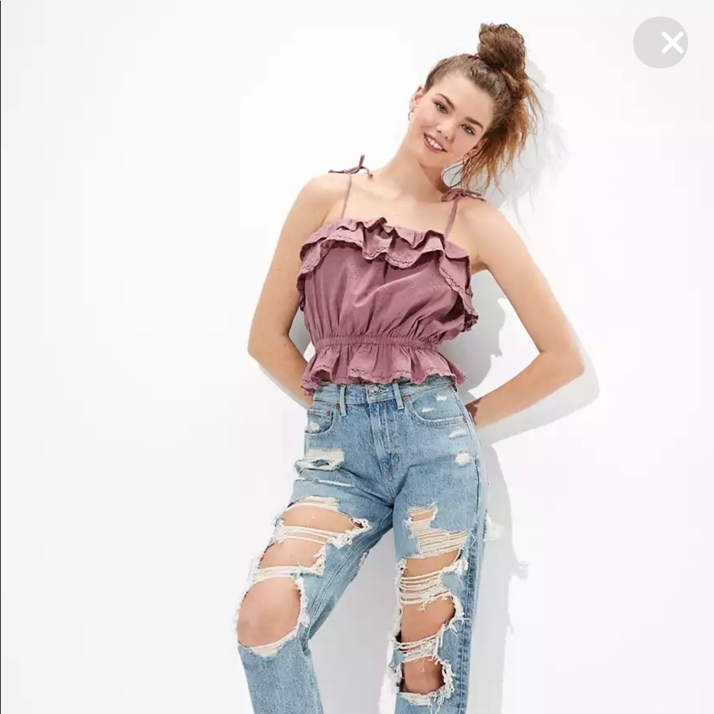 Mauve Eyelet Ruffled Crop Top! - Picture 3 of 5